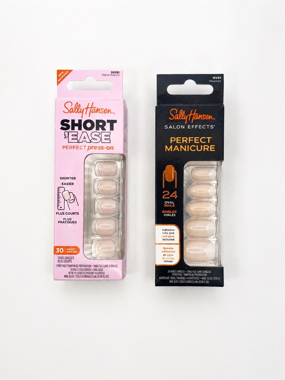Sally Hansen Press-On Nails Bundle – Petite French + Perfect Manicure Moon-ami